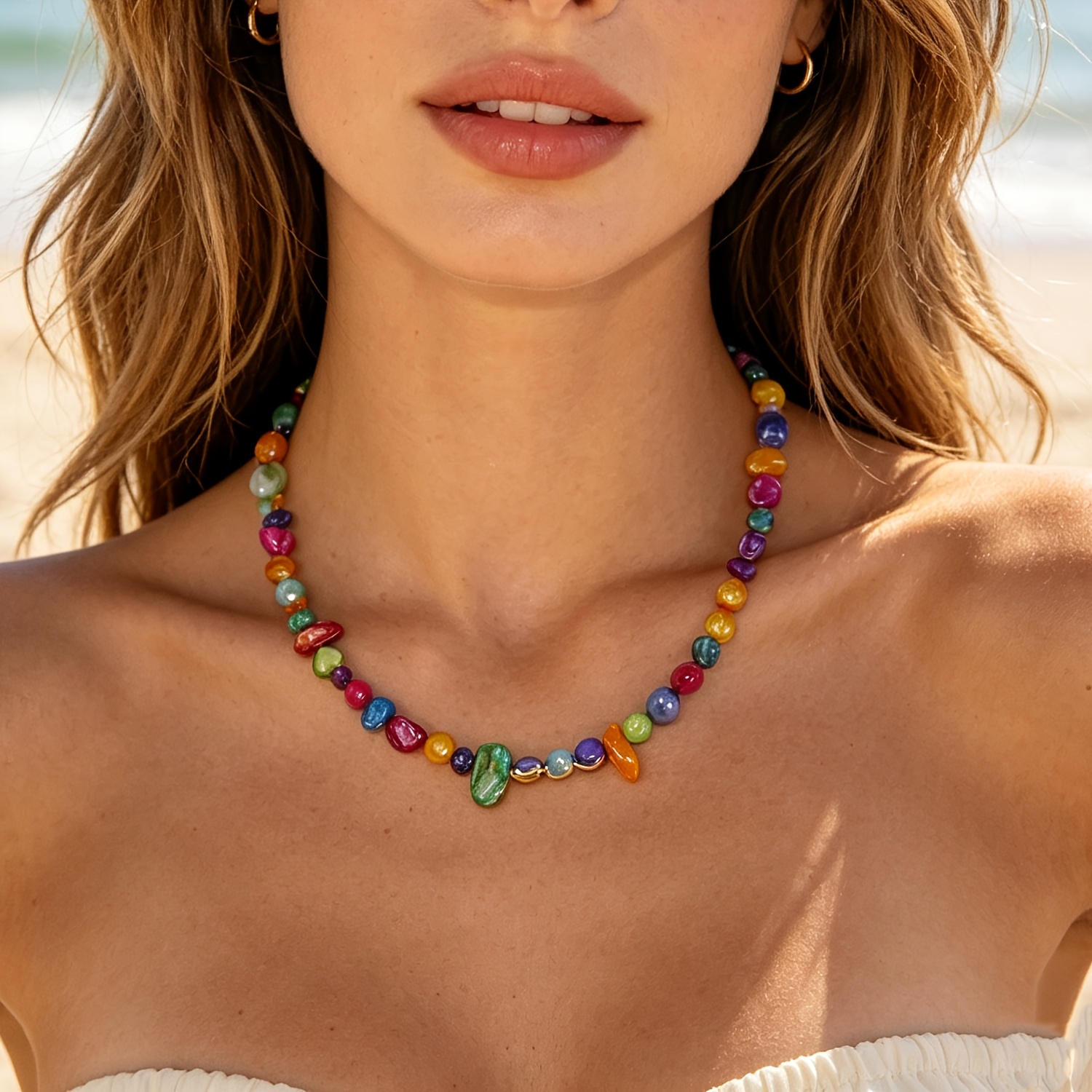 Women's Irregular Colorful Artificial Shell Beaded Choker Necklace
